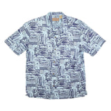CLEARWATER Mens Blue Patterned Casual Shirt XL Cotton Short Sleeve Summer