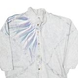 TORPEDO Womens Light Blue Cotton Button Front Jacket M Woven Abstract Feather