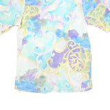 Womens Blue Cream Printed Shirt Short Sleeve Collared M Polyester Blend Casual