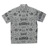 Mens Grey Black Cotton Blend Pattern Shirt L Short Sleeve Casual Beach Style