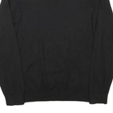 TOMMY HILFIGER Mens Black Plain Cotton Blend Jumper V-Neck Basic Knit L Classic