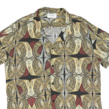 Mens Black Beige Red Cotton Blend Short Sleeve Shirt M Printed Pattern Casual