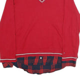 TOMMY HILFIGER Womens Red Patterned Jumper V-Neck Basic Knit M Layered Look