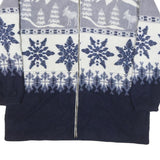 R & R SPORT Mens Blue Grey Patterned Zip Jacket L Polyester Blend Winter Style