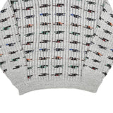 Mens Grey Patterned Wool Blend Jumper Shawl Collar Chunky Knit XL Winter Wear