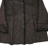 Womens Black Faux Leather Button Jacket M Faux Leather Plain Stylish Winter Wear