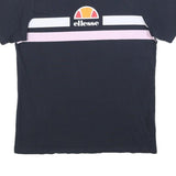 ELLESSE Womens Navy Blue & Pink Graphic T-Shirt UK 12 Short Sleeve Crew Neck