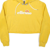 ELLESSE Womens Yellow Crop Hoodie UK 10 Logo Printed Hooded Sweatshirt