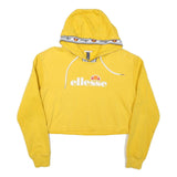 ELLESSE Womens Yellow Crop Hoodie UK 10 Logo Printed Hooded Sweatshirt