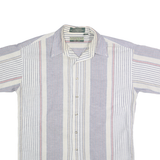 LOAFERS Mens Blue & White Stripe Cotton Blend Shirt L Casual Summer Short Sleeve