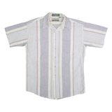 LOAFERS Mens Blue & White Stripe Cotton Blend Shirt L Casual Summer Short Sleeve