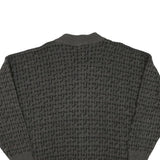 Mens Grey & Black Patterned Button Up Jumper Crew Neck M Acrylic Blend Knitwear
