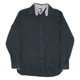 TOMMY HILFIGER Mens Black Shirt M Cotton Blend Button Neck Casual
