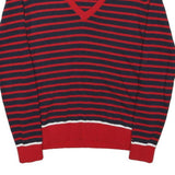 TOMMY HILFIGER Womens Red & Navy Striped Patterned V-Neck Basic Knit Jumper S