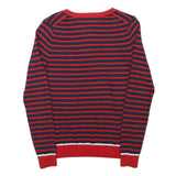 TOMMY HILFIGER Womens Red & Navy Striped Patterned V-Neck Basic Knit Jumper S