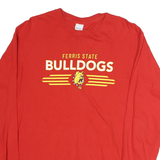 GILDAN Mens Red Ferris State Bulldogs Graphic T-Shirt M Long Sleeve Crew Neck