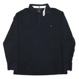 TOMMY HILFIGER Mens Black Long Sleeve Plain XL Cotton Blend Polo Shirt