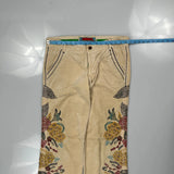 Two Ten Five Floral Cord Trousers - 34″ Waist Beige Corduroy