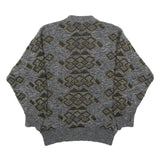 H. AL-JABI Mens Grey Patterned Jumper Crew Neck Basic Knit S Vintage Style