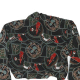 Womens Black & Green Printed Blouse Long Sleeve Collared M Stylish Crop Top