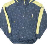 LADY KR Womens Blue & Yellow Zip Jacket L Polyester Blend Floral Print Hooded
