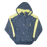 LADY KR Womens Blue & Yellow Zip Jacket L Polyester Blend Floral Print Hooded