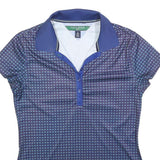 TOMMY HILFIGER Womens Blue Short Sleeve Geometric Polo Shirt S Polyester Blend