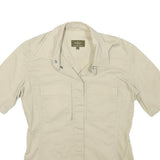 CALVIN KLEIN JEANS Womens Beige S Cotton Blend Shirt Short Sleeve Casual Summer