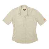 CALVIN KLEIN JEANS Womens Beige S Cotton Blend Shirt Short Sleeve Casual Summer