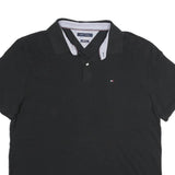 TOMMY HILFIGER Mens Black Short Sleeve Plain Polo Shirt XL Classic Fit