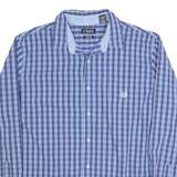 CHAPS Mens Blue & Navy Check Shirt 2XL Classic Cotton Blend Button Closure