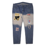 Blue Mens Slim Cotton Blend Denim Jeans W42 L31 Patch Detail Casual
