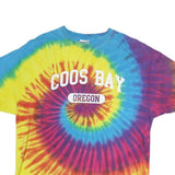 HANES Mens Yellow & Blue Tie Dye Coos Bay Oregon Graphic T-Shirt XL Short Sleeve