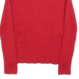 TOMMY HILFIGER Womens Red Fashion Patterned Jumper 1/4 Zip Rib Knit M Cotton