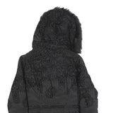 DESIGUAL Womens Black Embroidered Zip Jacket S Polyester Hooded