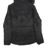 DESIGUAL Womens Black Embroidered Zip Jacket S Polyester Hooded