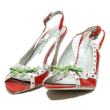 SACHELLE Womens Red White Green Slingback Leather High Heels UK 5 Stylish