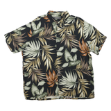CROFT & BARROW Mens Black Green & Brown Leaf Print Shirt XL Casual Short Sleeve