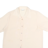 CANDA Womens Cream Basic Shirt Short Sleeve Point Collar Plain M Button Casual