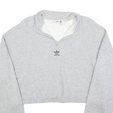 ADIDAS Womens Grey Cotton Blend Sweatshirt Crop Half Zip UK 16 Trefoil Logo