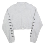 ADIDAS Womens Grey Cotton Blend Sweatshirt Crop Half Zip UK 16 Trefoil Logo