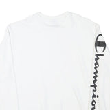 CHAMPION Mens White Crew Neck M Cotton Blend Pullover Sweatshirt Logo Sleeve