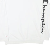 CHAMPION Mens White Crew Neck M Cotton Blend Pullover Sweatshirt Logo Sleeve