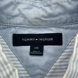 Tommy Hilfiger Striped Short Sleeve Shirt - Large Blue Cotton
