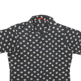 SEARS Mens Black Floral Print Short Sleeve Shirt L Retro Style Summer Casual