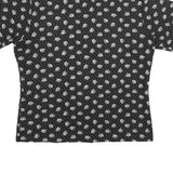 SEARS Mens Black Floral Print Short Sleeve Shirt L Retro Style Summer Casual