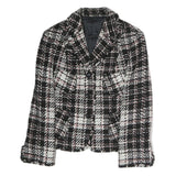 Womens Black & White Tweed Button Jacket L Cotton Blend Classic Patterned