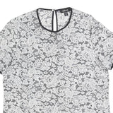DKNY Womens Black & White Lace Printed Top Short Sleeve Round Neck L Stylish