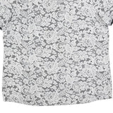 DKNY Womens Black & White Lace Printed Top Short Sleeve Round Neck L Stylish