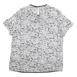 DKNY Womens Black & White Lace Printed Top Short Sleeve Round Neck L Stylish